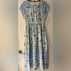 NWT Laura Ashley Blue & White Sea Themed Long Dress Coastal Cottagecore Size M
